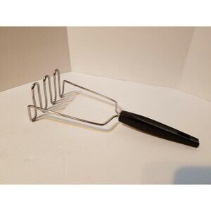Vintage Androck Stainless Steel Potato Masher Black Handle  10 1/4"